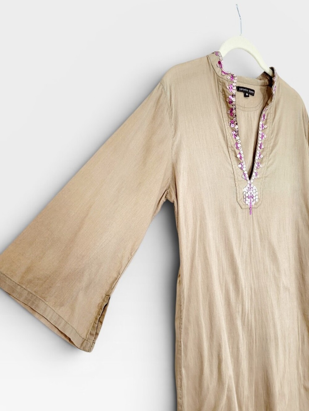 PARADIS BLANC European Cotton Sequin Detail Kaftan Swimsuit Coverup Cover Up M - Picture 4 of 11